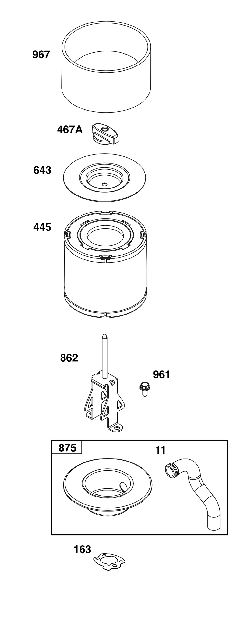 Air Cleaner Group Diagram and Parts List for 305447-0335-F1 200000 - 399999 Briggs and Stratton Engine